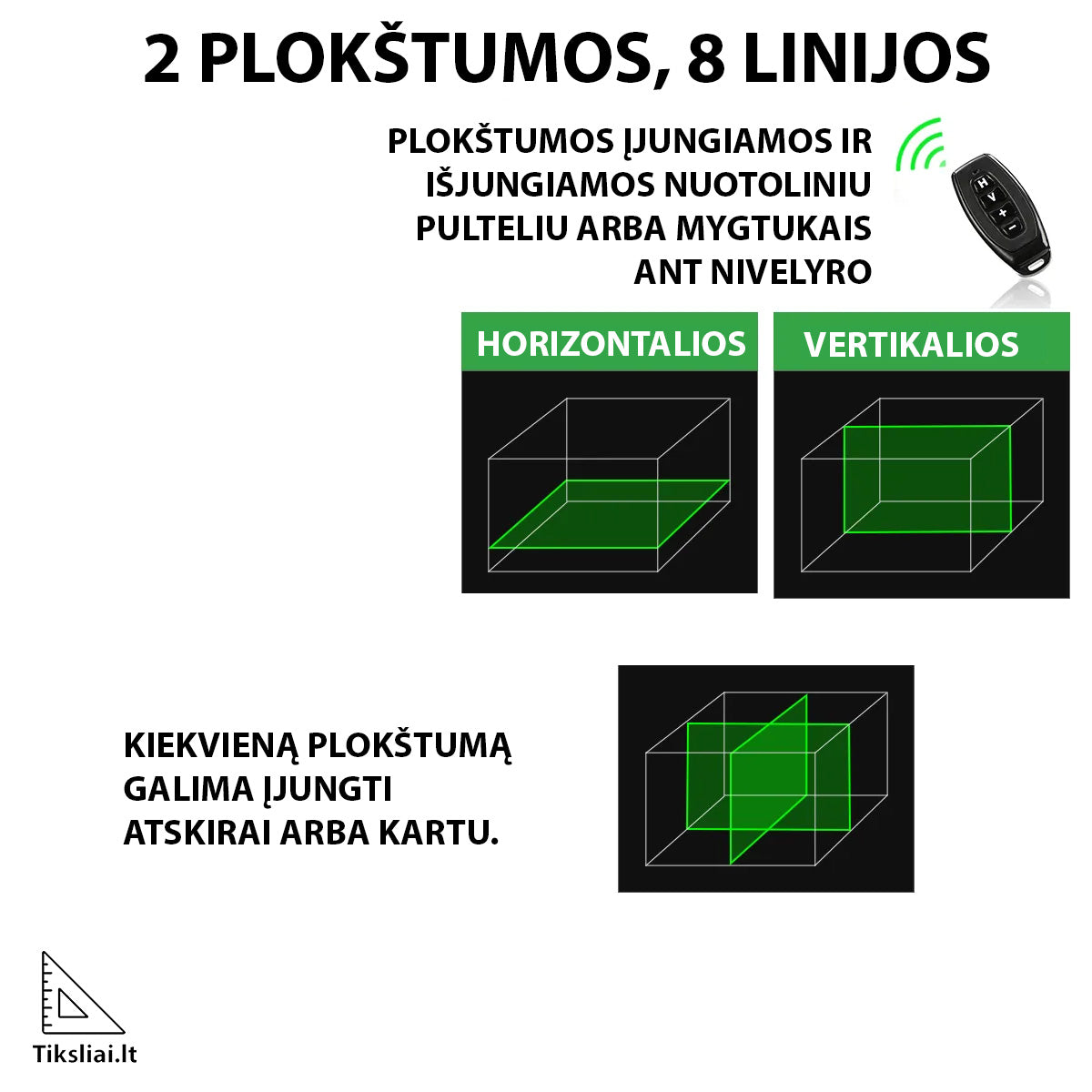 L FINE 2D8, 8 Linijos, 2 plokštumos, lazerinis nivelyras