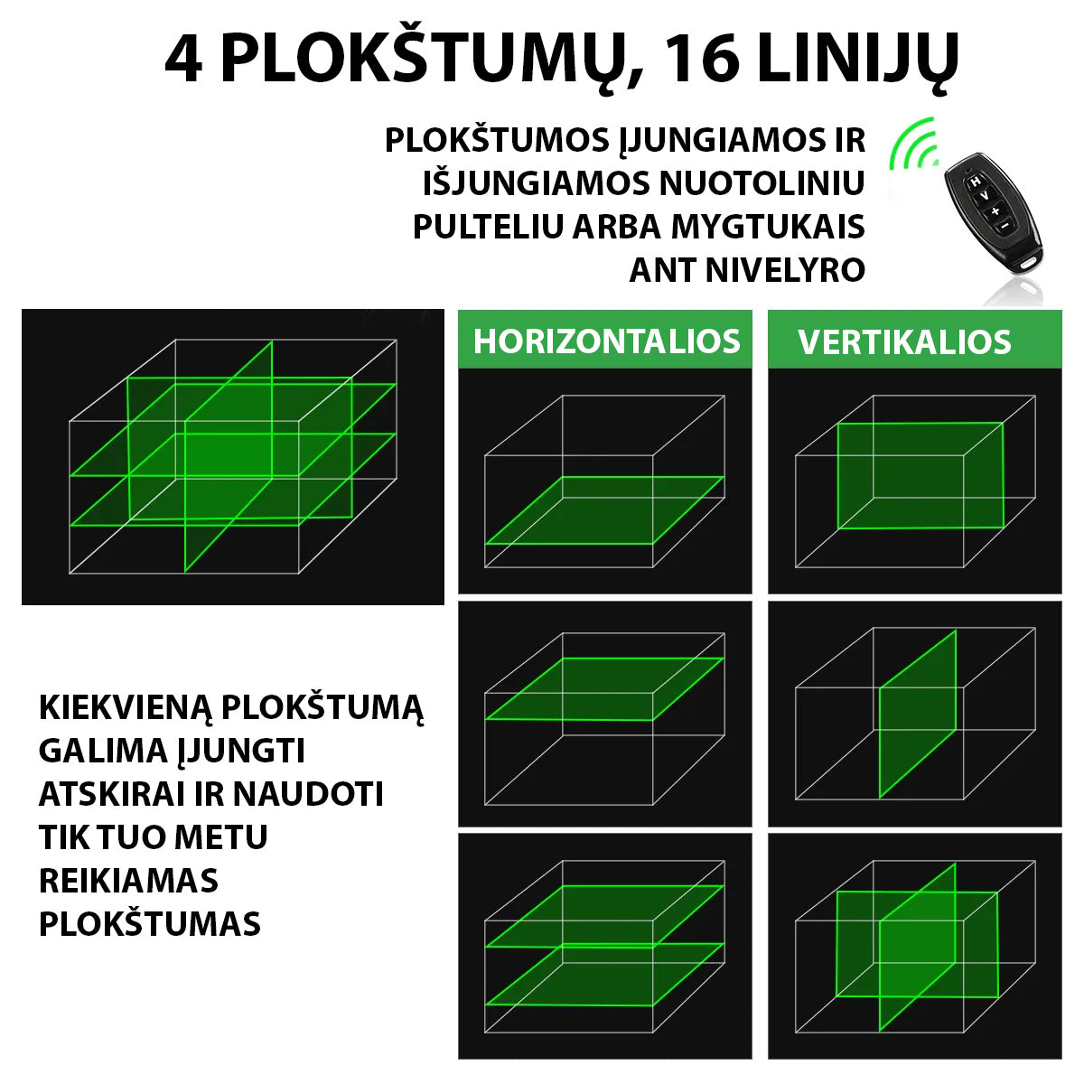 HiLDA 4D16, 16-os linijų, 4-ių plokštumų, lazerinis nivelyras