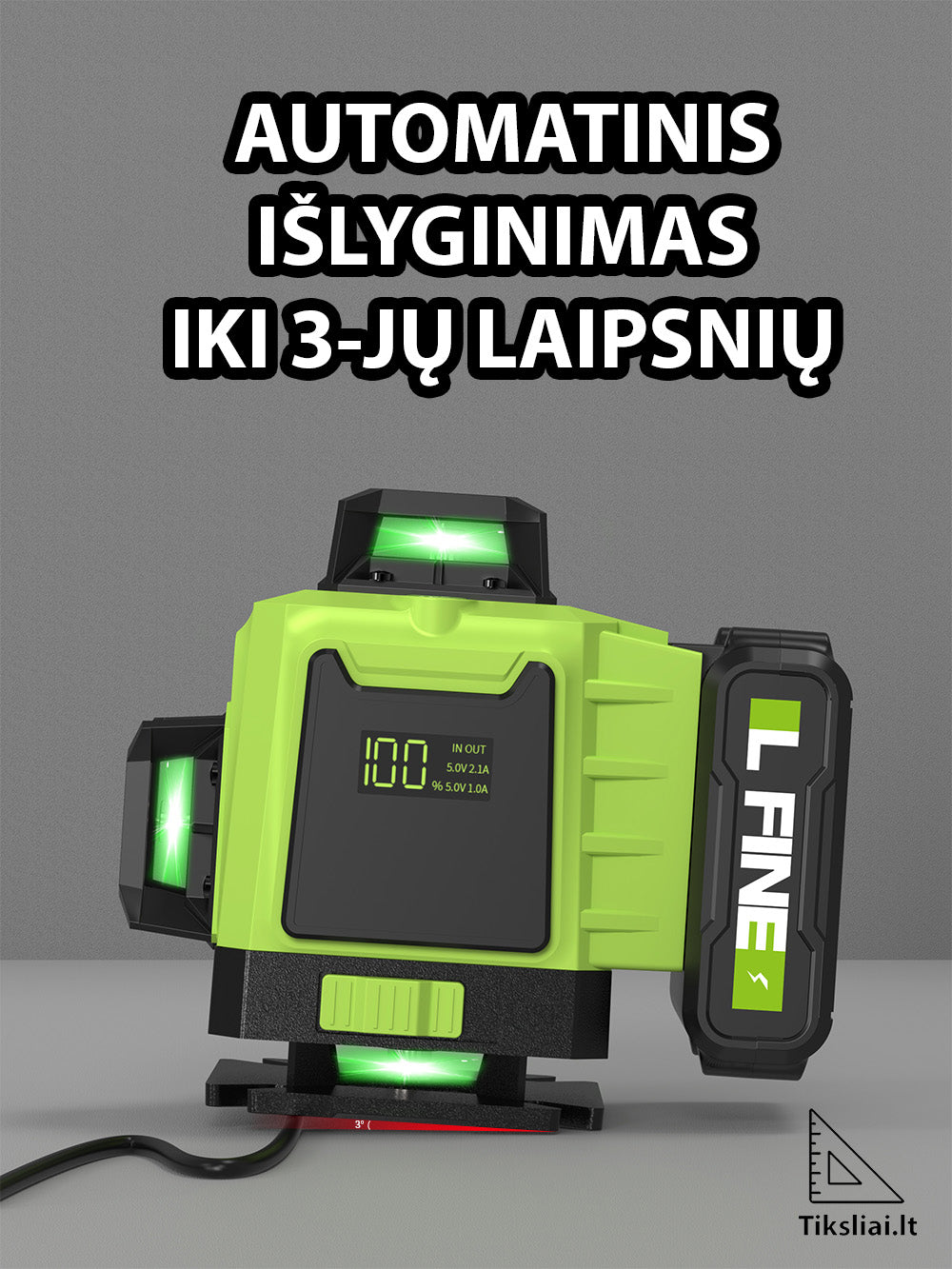 L FINE 4D16, 16 Linijų, 4 plokštumos, lazerinio nivelyro komplektas